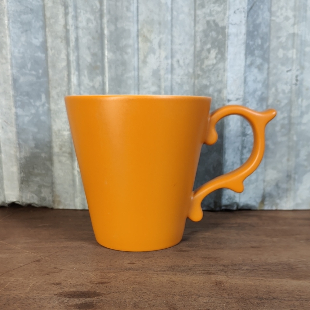 Starbucks Tazo Tea Bright Orange Ceramic Mug with Decorative Handle 2012